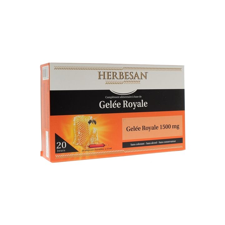 Gelée royale 1500 mg Herbesan - Boite de 20 ampoules