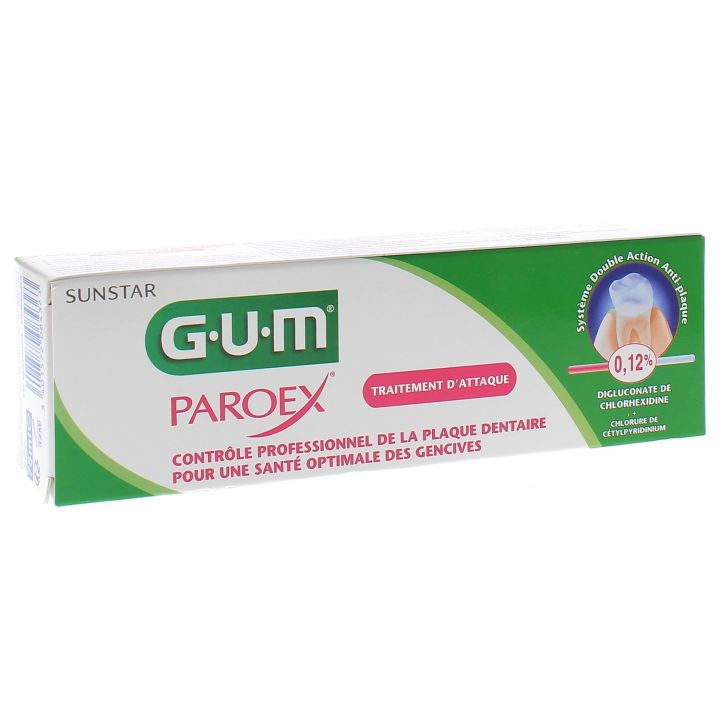 Paroex dentifrice traitement d'attaque plaque dentaire Gum
