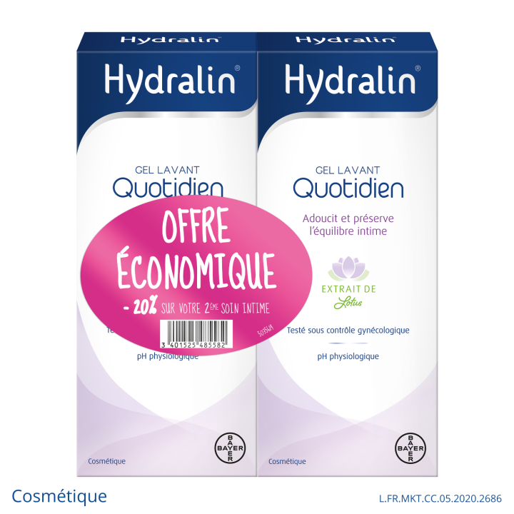 Hydralin quotidien gel lavant - lot de 2 flacons de 200 ml