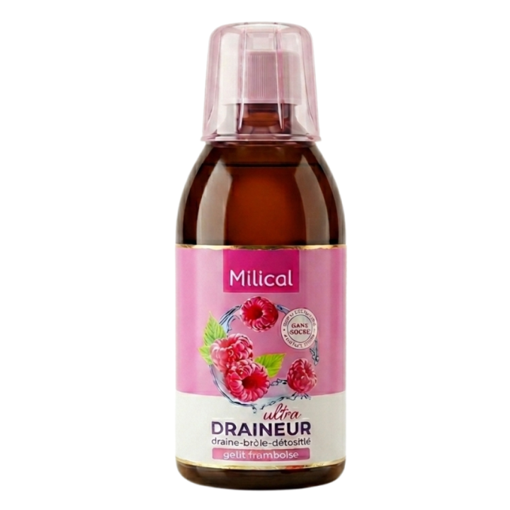 Draineur Ultra minceur goût framboise Milical - une bouteille de 500ml