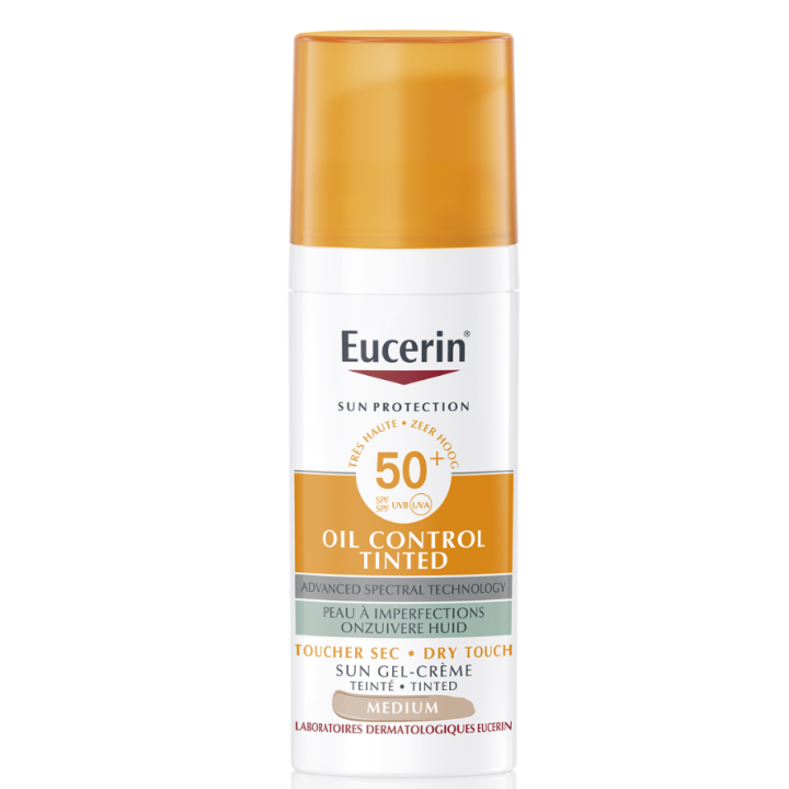 Oil control tinted sun gel-crème medium SPF50+ Eucerin - flacon-pompe de 50ml