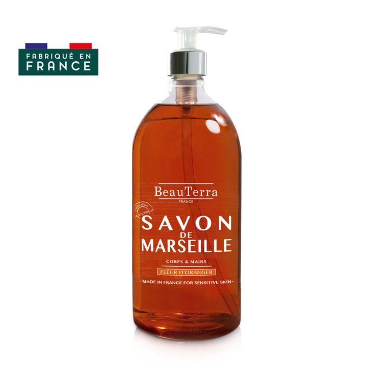 Savon de marseille fleur d'oranger Beauterra - flacon-pompe de 1L