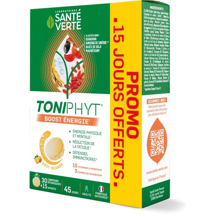 Toniphyt boost énergie Santé Verte - boite de 30 comprimés + 15 offerts