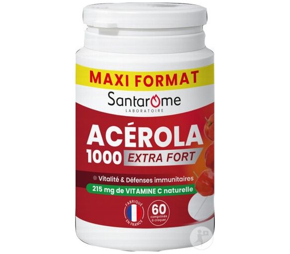 Acérola 1000 extra fort Santarome - pot de 60 comprimés à croquer