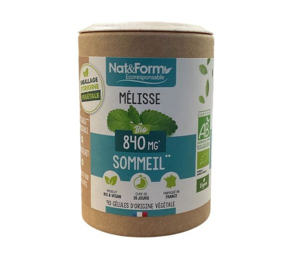 Mélisse bio Sommeil Nat&Form - pot de 90 gélules