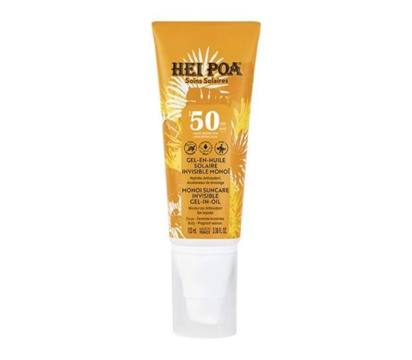 Gel-en-huile solaire invisible Monoï SPF50 Hei Poa - tube de 100ml