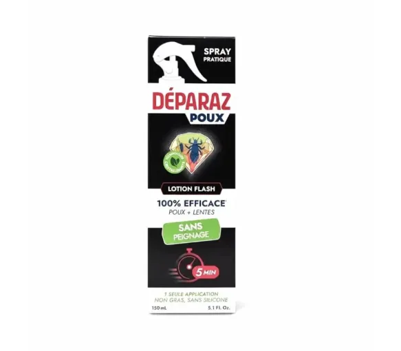 Déparaz lotion flash poux + lentes sans peignage - flacon de 150ml