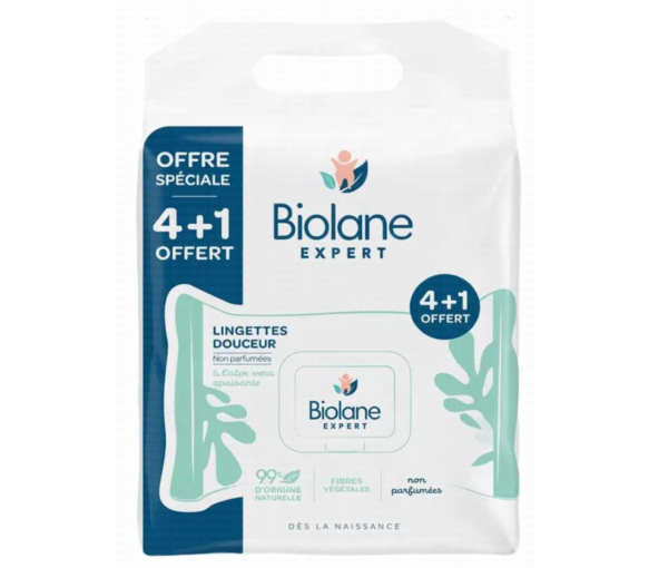 Lingettes douceur non parfumées Biolane - 4 + 1 offert
