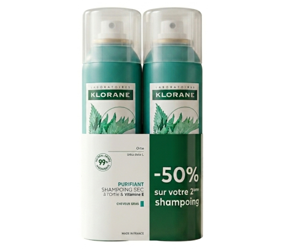 Shampoing sec purifiant à l'ortie & vitamine Klorane - lots de 2 sprays de 50ml