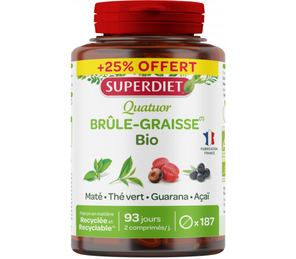 Quatuor Brûle-graisses bio Super Diet - pot de 187 comprimés + 25% offert - image 1