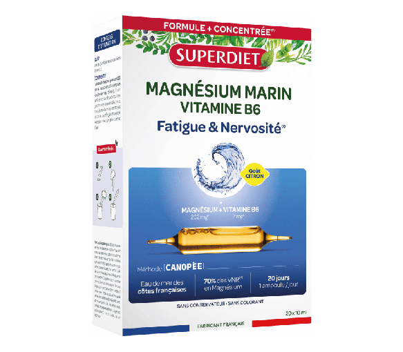 Magnésium marin et vitamine B6 Super Diet - boite de 20 ampoules de 10ml