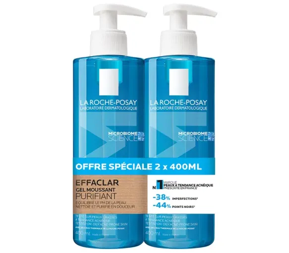 Effaclar gel moussant purifiant La Roche-Posay - lot de 2 flacons-pompes de 400ml offre spéciale - image 1