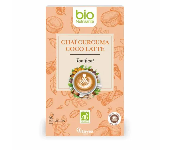 Thé noir chaï curcuma coco latte bio Nutrisanté - boite de 20 sachets - image 1