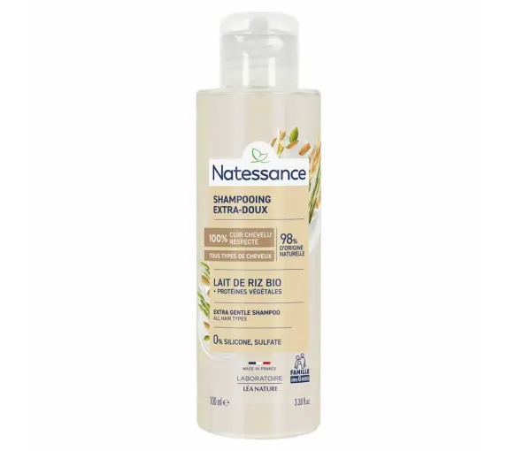 Sampooing extra-doux lait de riz bio Natessance - flacon de 100ml