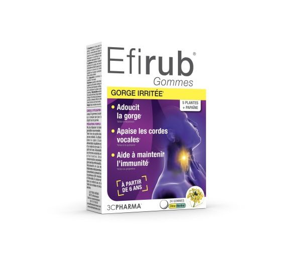 Efirub gommes gorge irritée citron menthol 3C Pharma - boîte de 24 gommes - image 1