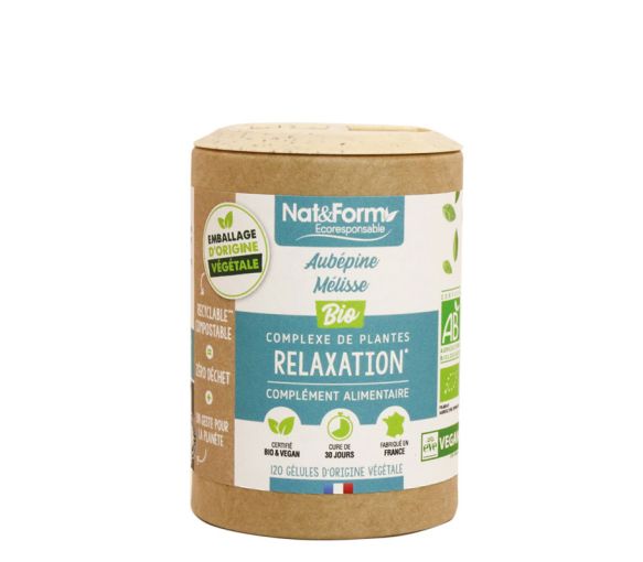 Relaxation Aubépine/Mélisse Bio Nat&Form - boîte de 120 gélules végétales - image 1
