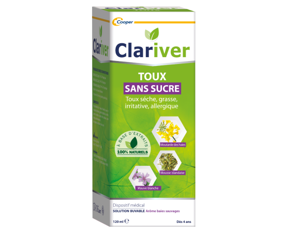 Sirop toux sèche grasse irritative allergique sans sucre Clariver - flacon de 120 ml