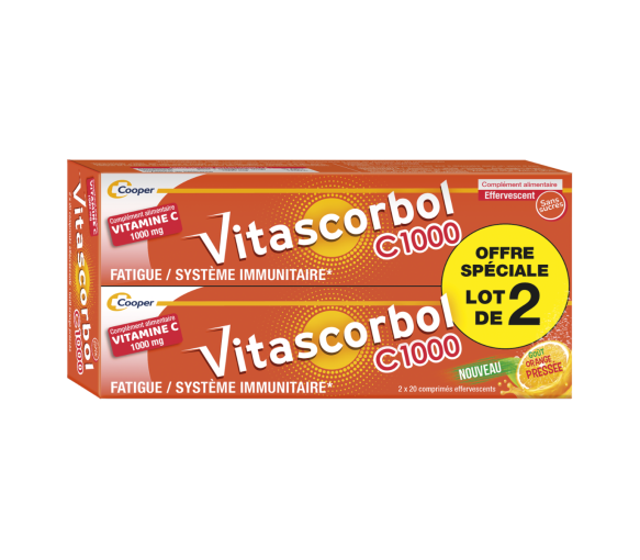Vitascorbol C1000 vitamine C Cooper - lot de 2 boîtes de 20 comprimés effervescents - image 1