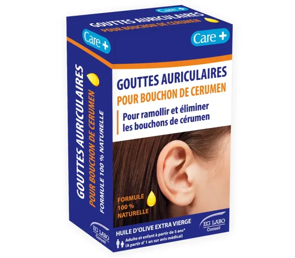 Gouttes auriculaires pour bouchon de cerumen Care+ EG Labo - flacon-pipette de 10ml