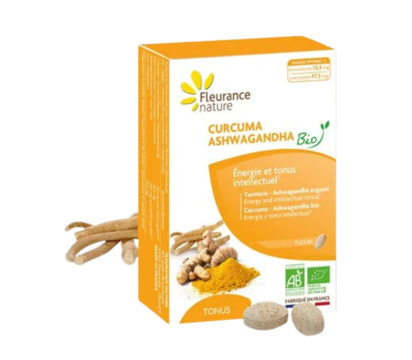 Curcuma ashwagandha bio tonus Fleurance nature - boîte de 15 comprimés