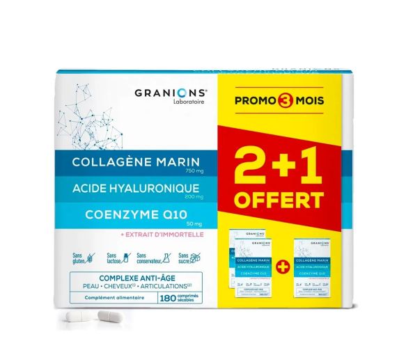 Complexe anti-âge Collagène marin, Acide hyaluronique et CoEnzyme Q10 Granions - 180 comprimés sécables - image 1