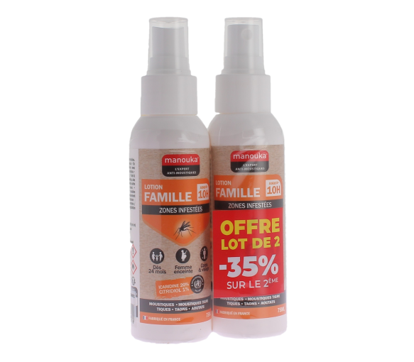 Spray anti-moustique lotion famille zones infestées Manouka - lot de 2 spray de 75ml -35% sur le 2ème - image 1