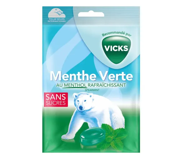 Bonbons menthe verte menthol rafraîchissant Vicks - sachet de 72g