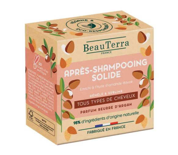 Après-shampooing solide tous types de cheveux Beauterra - shampoing de 50g