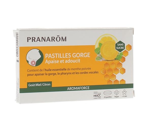 Aromaforce Pastille gorge goût miel-citron Pranarom - boîte de 24 pastilles