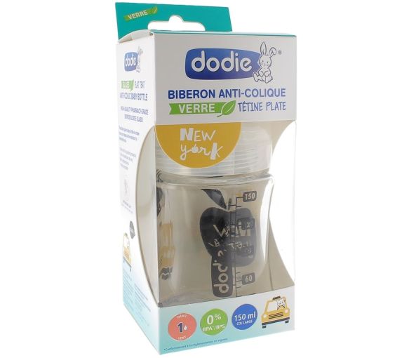 Biberon en verre Anti-colique New York débit 1 - 0 à 6 mois Dodie - biberon de 150 ml