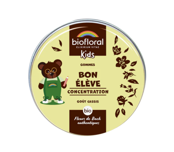 Bon Élève concentration enfants goût cassis Biofloral - boite de 45 gommes