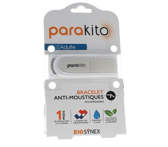 Bracelet anti-moustiques rechargeable blanc Para Kito - 1 bracelet + 2 recharges