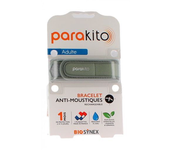 Bracelet anti-moustique rechargeable kaki Para kito - 1 bracelet + 2 recharges - image 1
