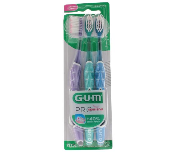 Brosse à dents Pro sensitive ultra soft GUM - lot de 3 brosses à dents