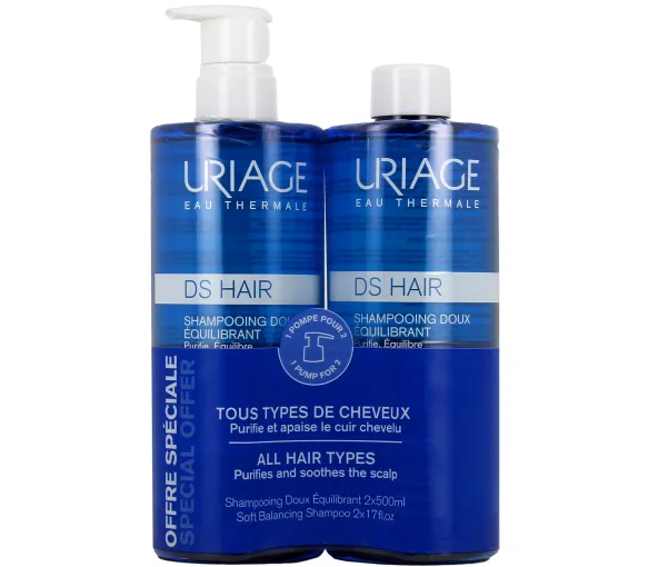 DS Hair Shampooing doux équilibrant Uriage - 2 flacons de 500ml