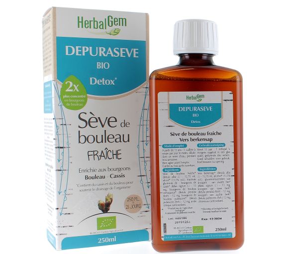 Depurasève bio Détox Sève de bouleau fraîche HerbalGem - flacon de 250ml