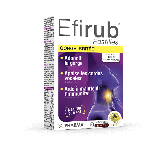 Efirub gorge irritée 3C Pharma - boîte de 30 pastilles