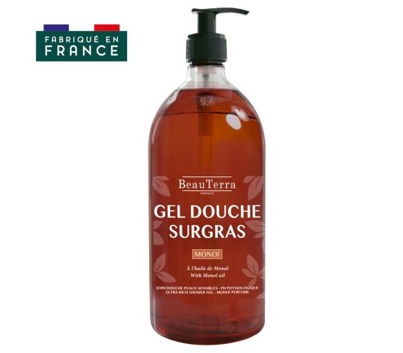 Gel douche parfum Monoi Beauterra - flacon-pompe de 1L
