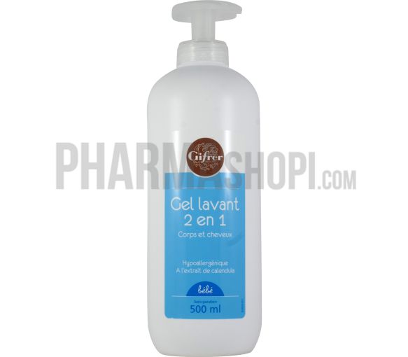 Gel lavant 2 en 1 corps et cheveux bébé Gifrer - flacon pompe de 500 ml