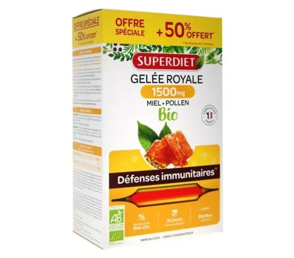 Gelée Royale Bio 1500 mg miel d'acacia pollen Super Diet - image 5