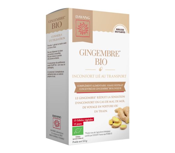 Gingembre Bio inconfort lié au transport Dayang - Boîte de 15 gélules