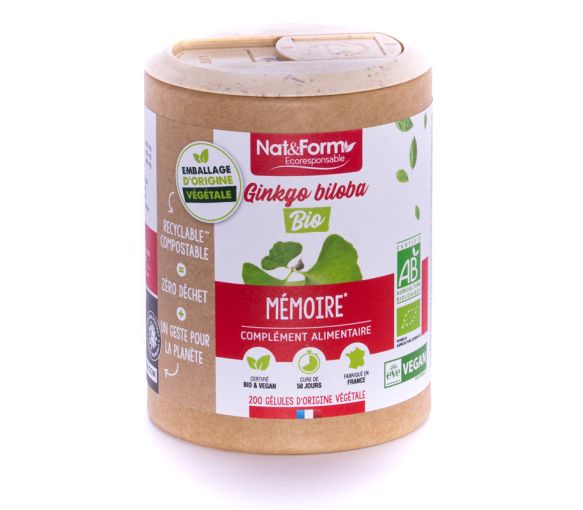 Ginkgo biloba Bio Ecoresponsable Nat&Form - boite de 200 gélules - image 1