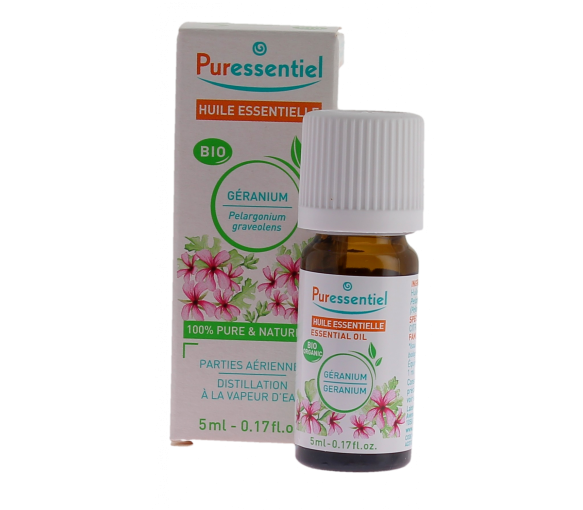 Huile essentielle bio Géranium Puressentiel - flacon de 5 ml