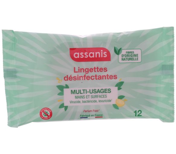 Lingettes désinfectantes multi-usages Assanis - paquet de 12 lingettes - image 1