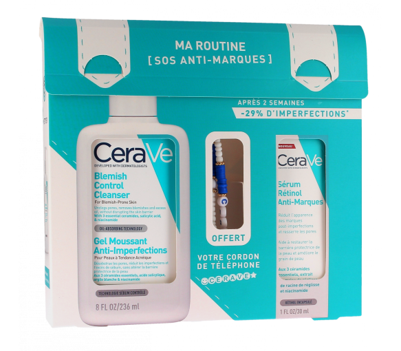 Ma routine SOS anti-marques Cerave - lot de 2 produits + un cordon de téléphone offert