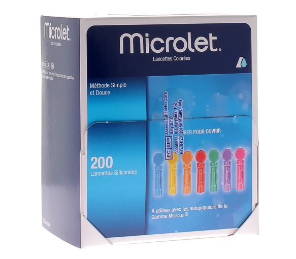 Microlet Lancettes colorées pour autopiqueur Ascensia - boîte de 200 lancettes - image 1