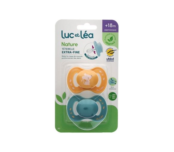 Nature sucettes anatomiques téterelle extra-fine +18 mois souris & bleu Luc et Léa - lot de 2 sucettes - image 1