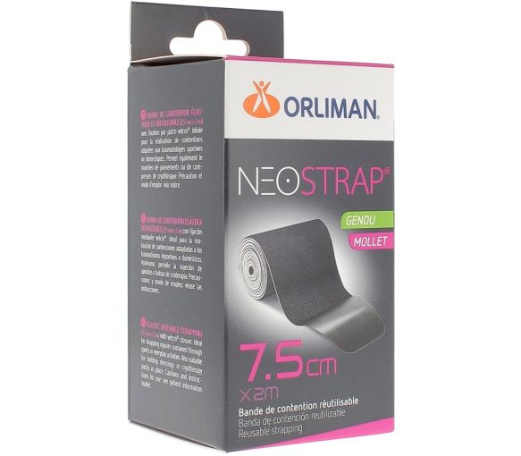 Neostrap genou et mollet 7.5 cm x 2 m Orliman - Boite de 1 bande de contention réutilisable