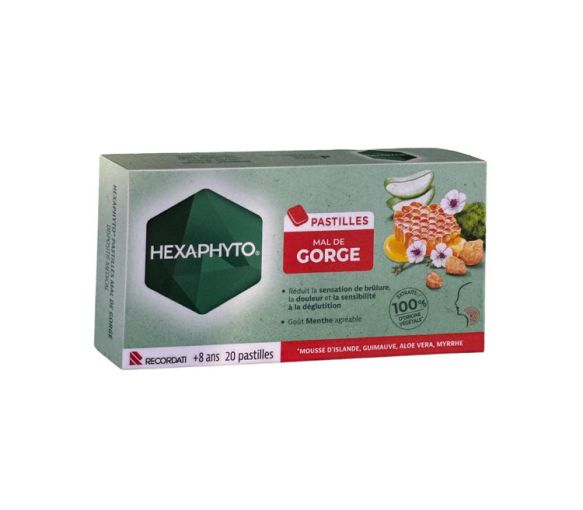 Pastilles mal de gorge Hexaphyto - boîte de 20 pastilles