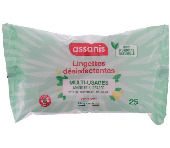 Lingettes désinfectantes multi-usages Assanis - paquet de 25 lingettes - image 1
